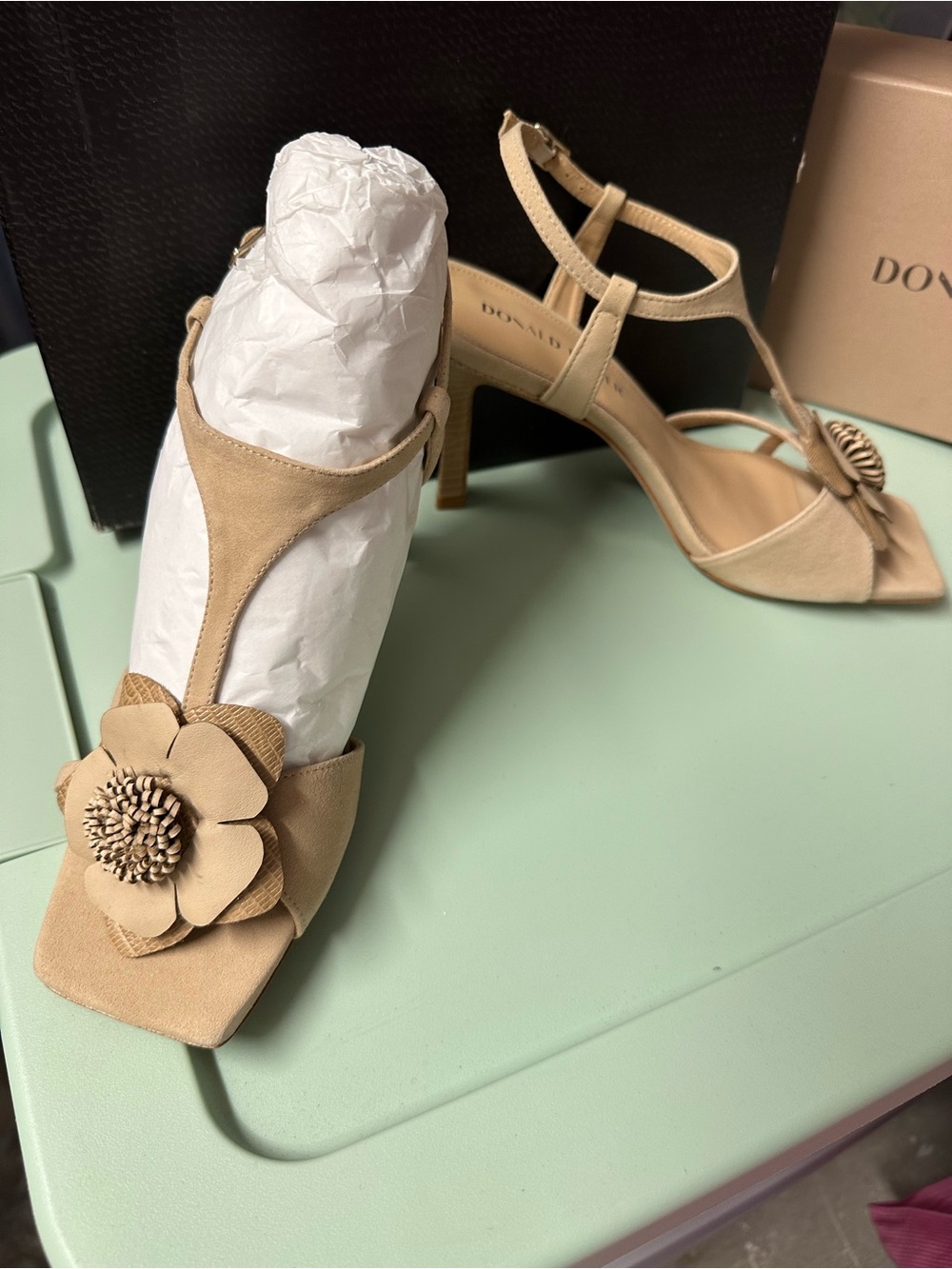 Donald J. Pliner Beige Floral T-Strap Sandals - Picture 6 of 7